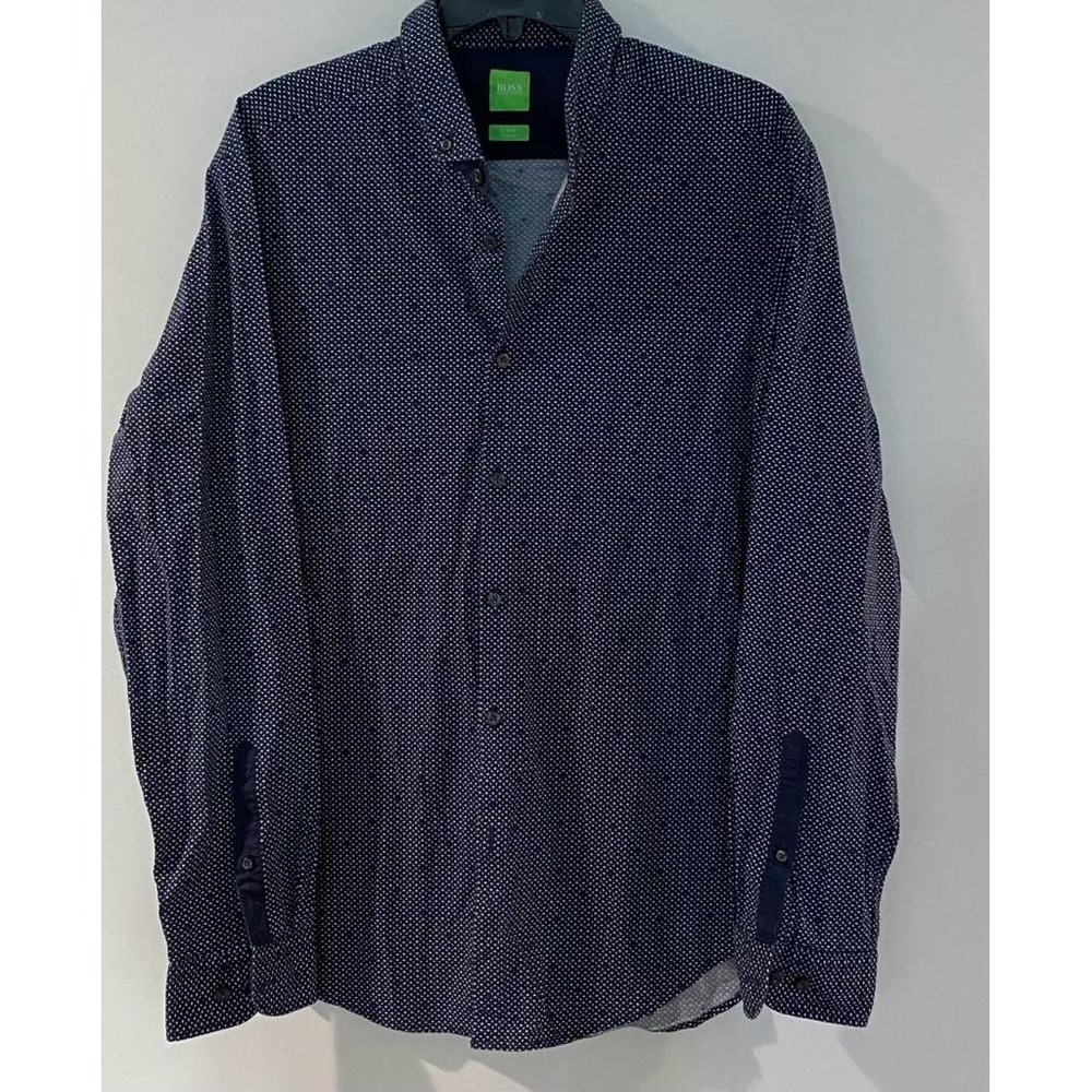 HUGO BOSS Men's Long Sleeve Button-Up Shirt‎ Navy Polka Dot Size Large